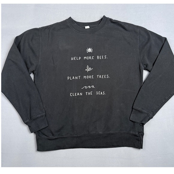 Womens Sweatshirt Help Bees Trees Seas Black Crew Neck - Picture 1 of 3